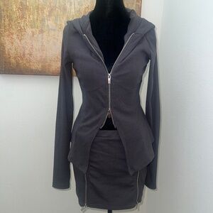 Gray Matching Mini Skirt Set (Zipper Details)
